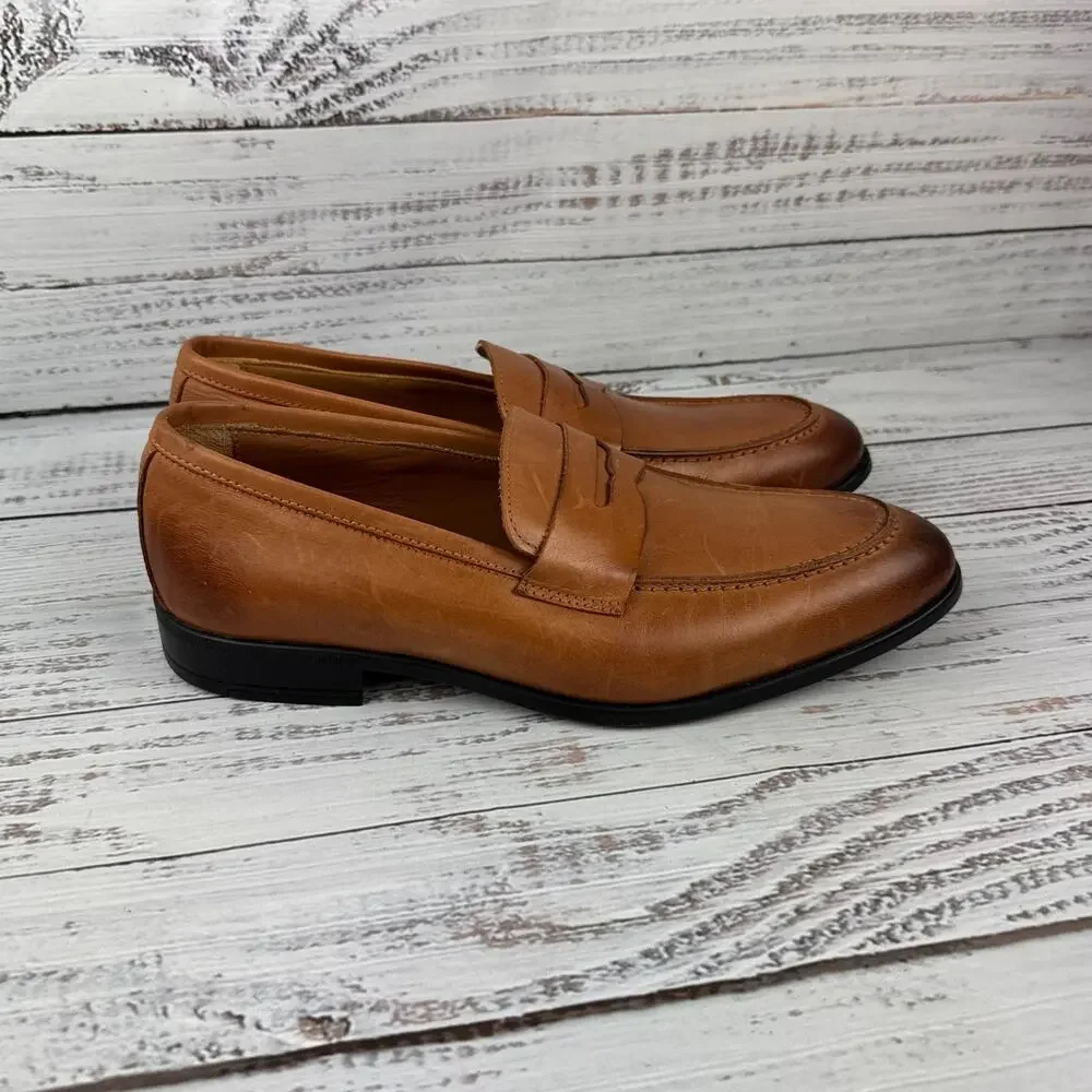 Bruno Magli Ricci Penny Mens Sz 9.5 Loafers Cognac Brown Leather - WORN ONCE